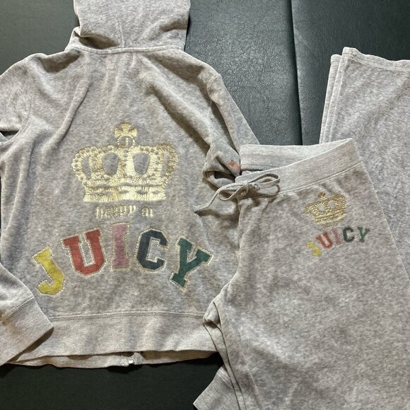 Vintage Y2K Juicy Couture Tracksuit Set Sz Medium Large Gray Pants Zip Up Jacket